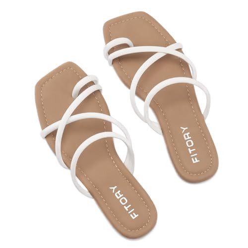FITORY Women's Slide Sandals Flat Toe Ring Thongs with Cross Strap for Summer Size | Amazon (US)