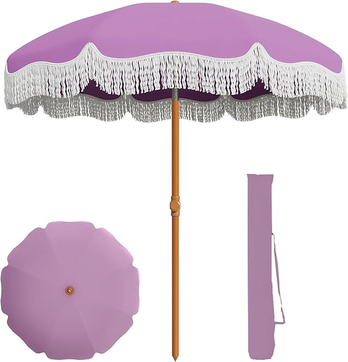 AreShark 7ft Patio Umbrella with Fringe, UPF50+ Beach Umbrella for Table, Pool & Garden, Portable... | Amazon (US)