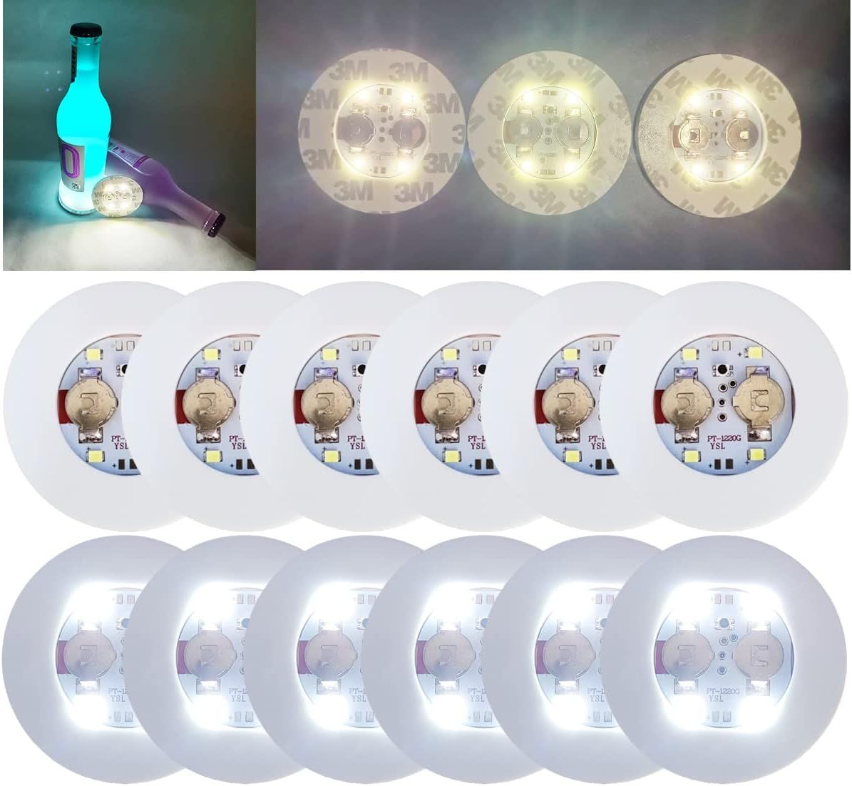 HANCIRCLE LED Coaster White,12 Pack Light Up Coasters,LED Sticker Lights,Wine Bottle Lights,for D... | Amazon (US)