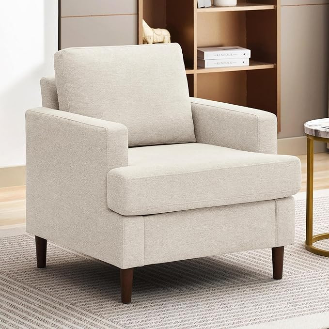 Mid-Century Accent Chair,Modern Linen Fabric Armchair for Living Room,Comfy Upholstered Reading A... | Amazon (US)