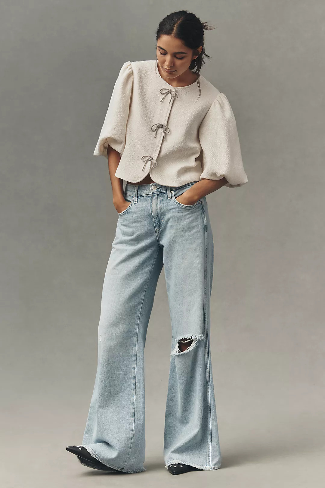 Dolan Left Coast Puff-Sleeve Bow-Embellished Blazer | Anthropologie (US)