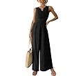 ANRABESS Jumpsuits for Women Dressy 2024 Summer Casual Linen Romper Sleeveless V Neck High Waist ... | Amazon (US)