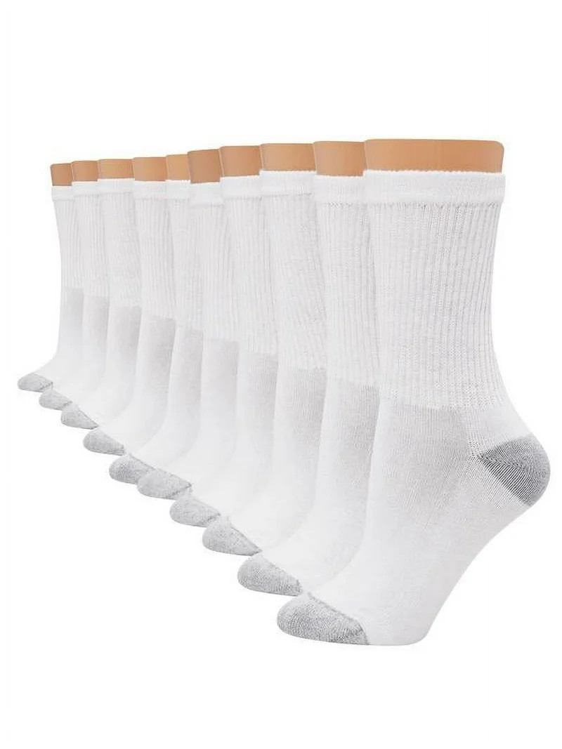Hanes Women's Athletic Crew Socks, Full Sole Cushion, 10-Pairs White 5-9 | Walmart (US)