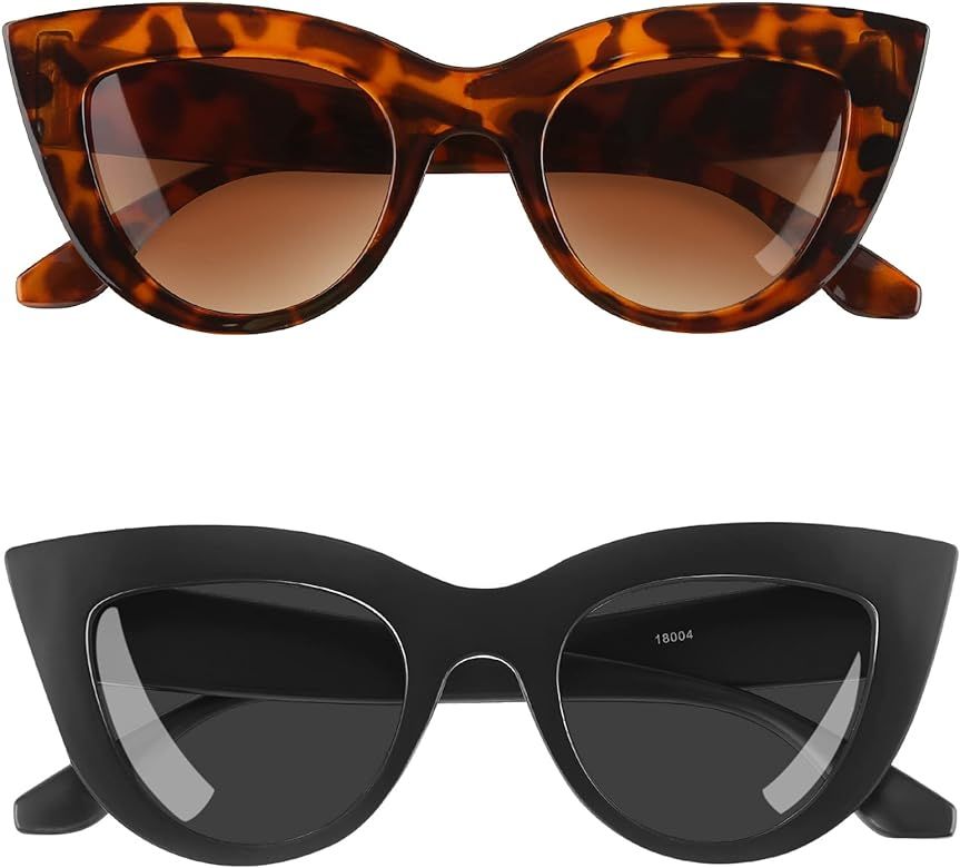 Konikit 2 Pack Vintage Cat Eye Sunglasses for Women UV400 Protection Glasses Round Cateye Style | Amazon (US)