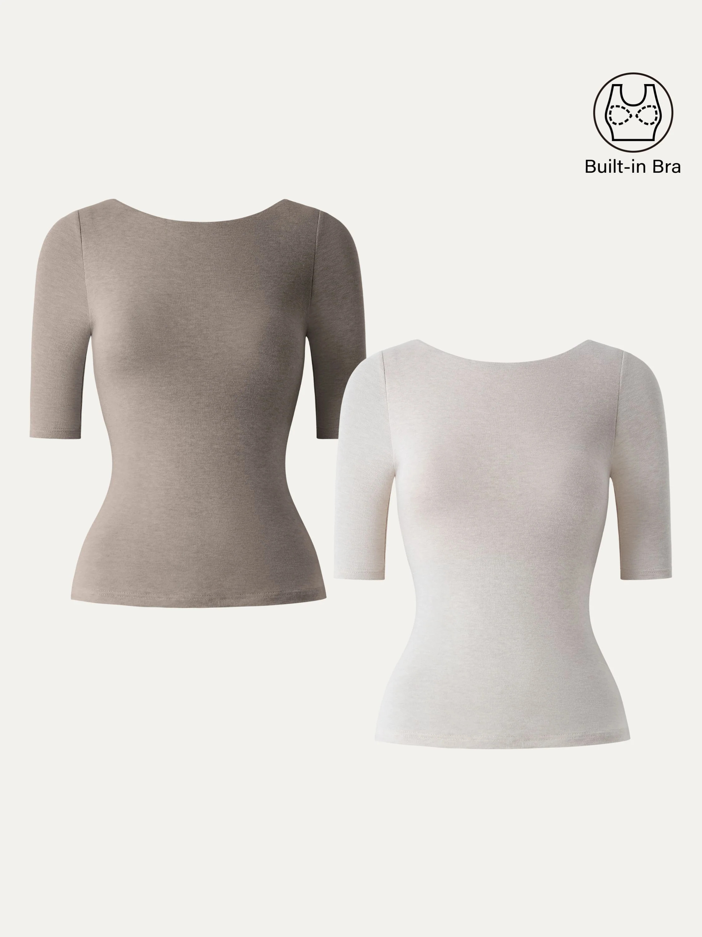 2Pcs Set Lyocell Cashmere Boatneck Elbow Length Sleeve Brami | OGLmove