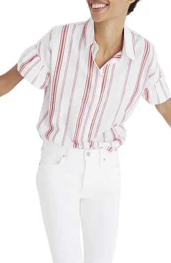 Women's Madewell Central Stripe Ruffle Sleeve Shirt | Nordstrom
