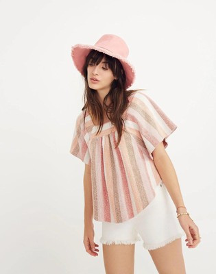 XS Women's Madewell Texture & Thread Butterfly Top in Sherbet Stripe Cream Peach | eBay US