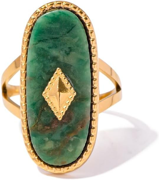 Western Chunky Natural Lapis Lazuli/African Jade Statement Rings, 10 * 25MM Cut Gemstone 18K Gold... | Amazon (US)