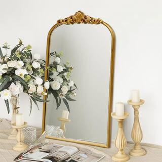 18.9 in. W x 31.1 in. H Baroque Classic Antique Gold Arched Stainless Metal Frame Wall Mirror | The Home Depot