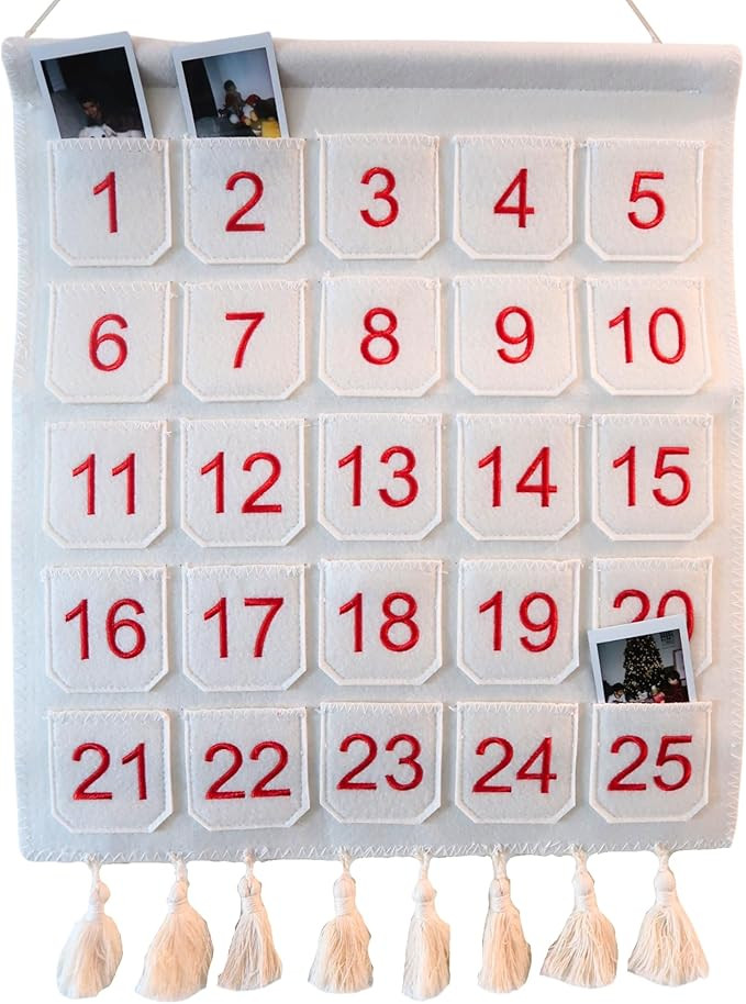 Photo Advent Calendar with Pockets, Christmas Calendar Countdown, Embroider Numbers Felt Photo Ad... | Amazon (US)