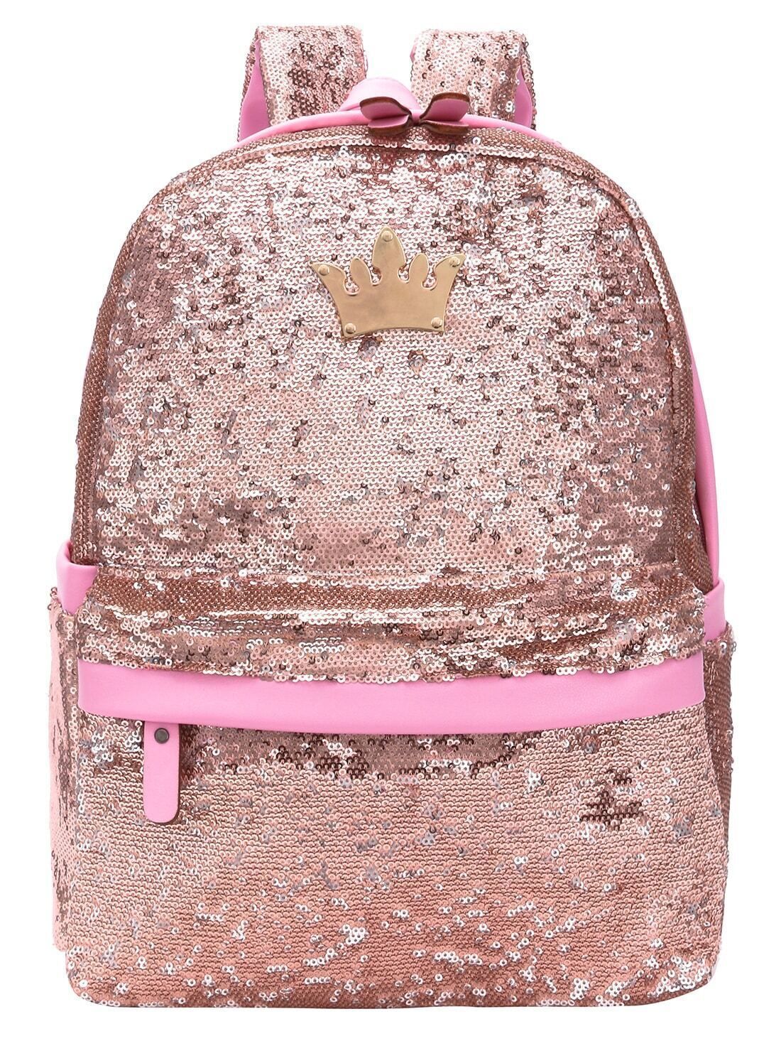 Pink Sequin Crown Embellished Backpack | Romwe
