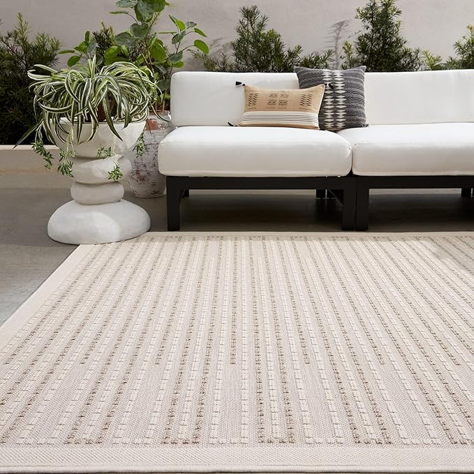 Jaipur Living Indoor Outdoor 8x10 Large Area Rug, Striped, Taupe/Cream | Amazon (US)
