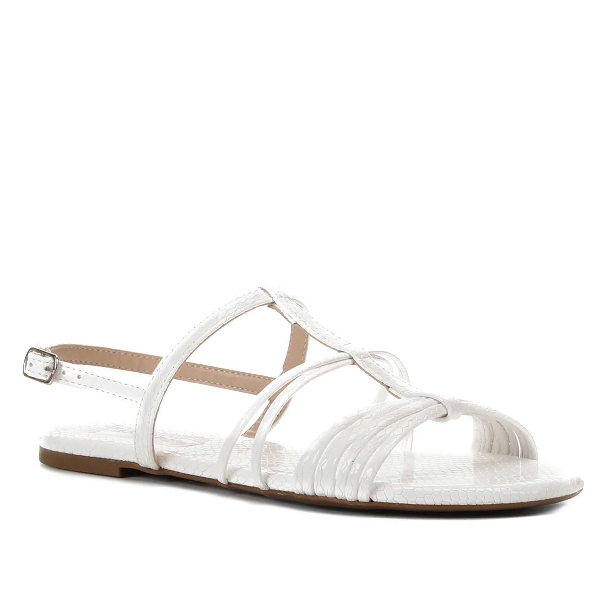 Rasteira Shoestock Tiras Snake Verniz - Branco | Shoestock BR