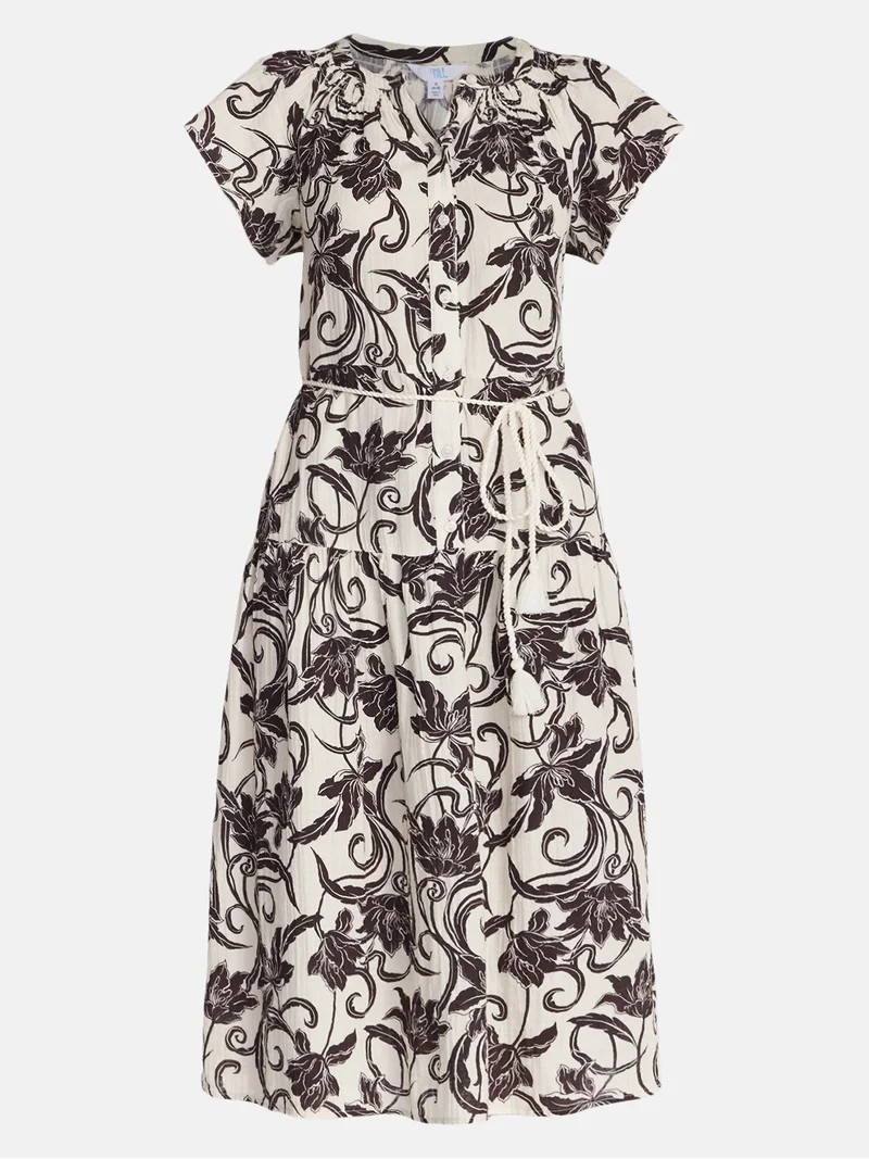 Time and Tru Women's Double Cloth Midi Dress, Sizes XS-XXXL | Walmart (US)