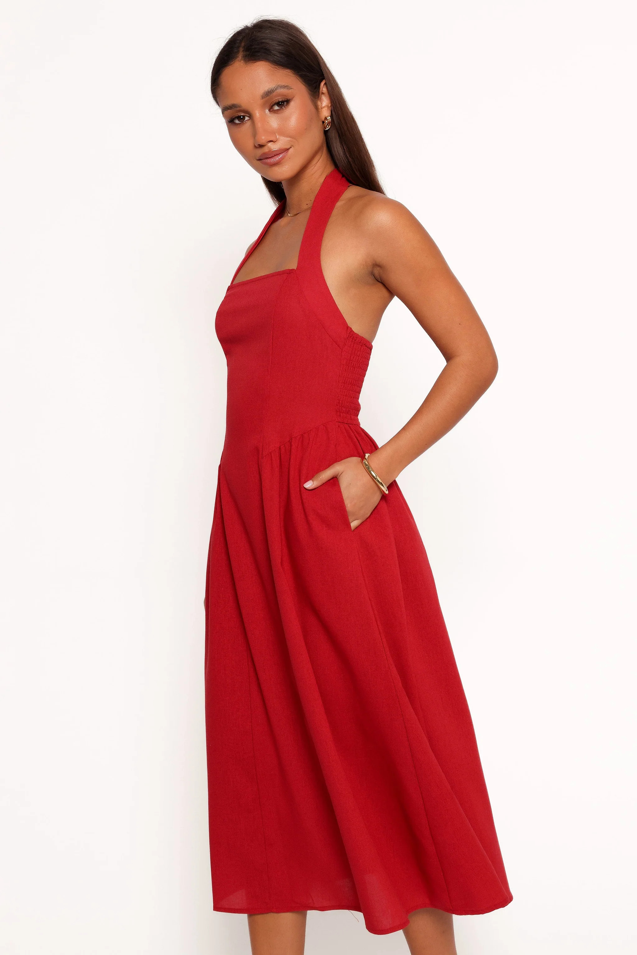 Ramona Halterneck Midi Dress - Red | Petal & Pup (US)