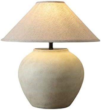 Beige Vintage Living Room Bedroom Small Table Lamp, Bedside Lamp with Fabric Lampshade + Ceramic ... | Amazon (US)