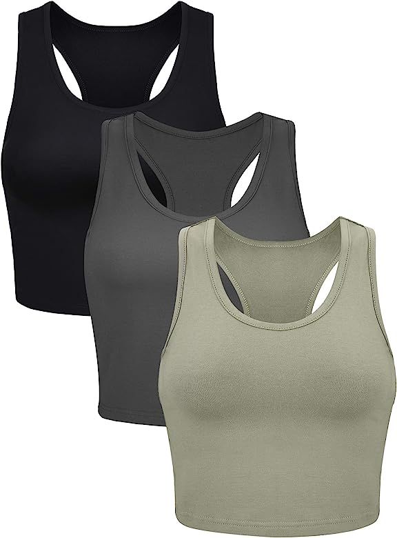 3 Pieces Women Basic Sleeveless Racerback Crop Tank Top Short Sports Crop Top | Amazon (US)