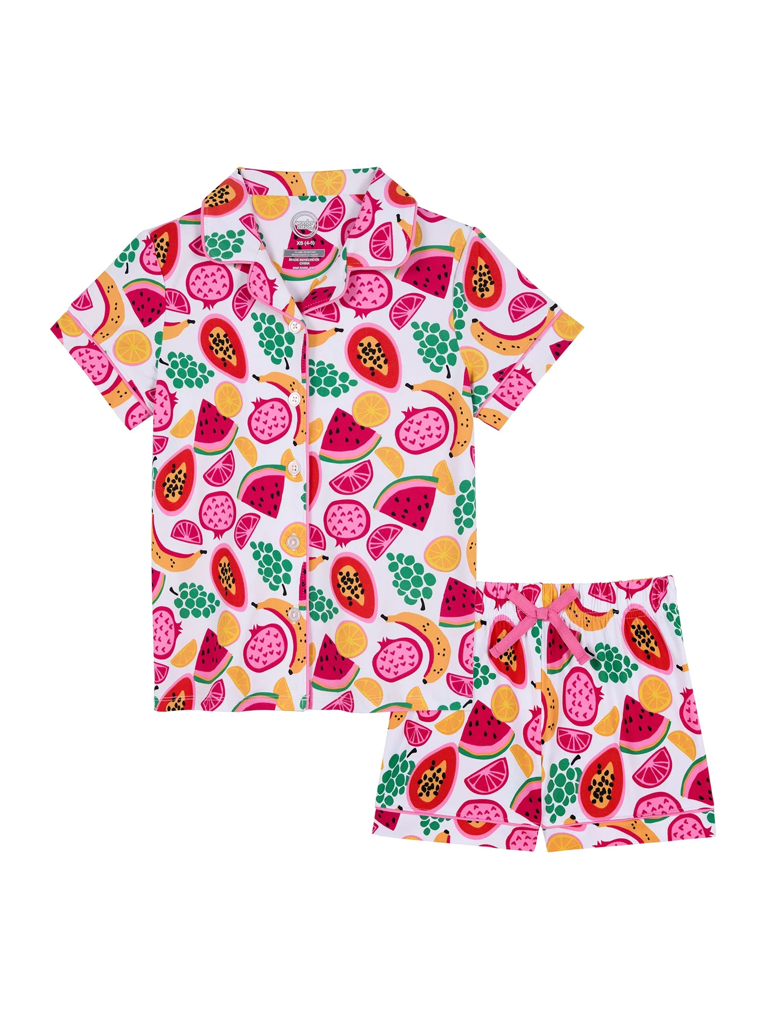 Wonder Nation Girls Button Front Sleep Coat Pajama Set, 2-Piece, Sizes 4-18 & Plus | Walmart (US)