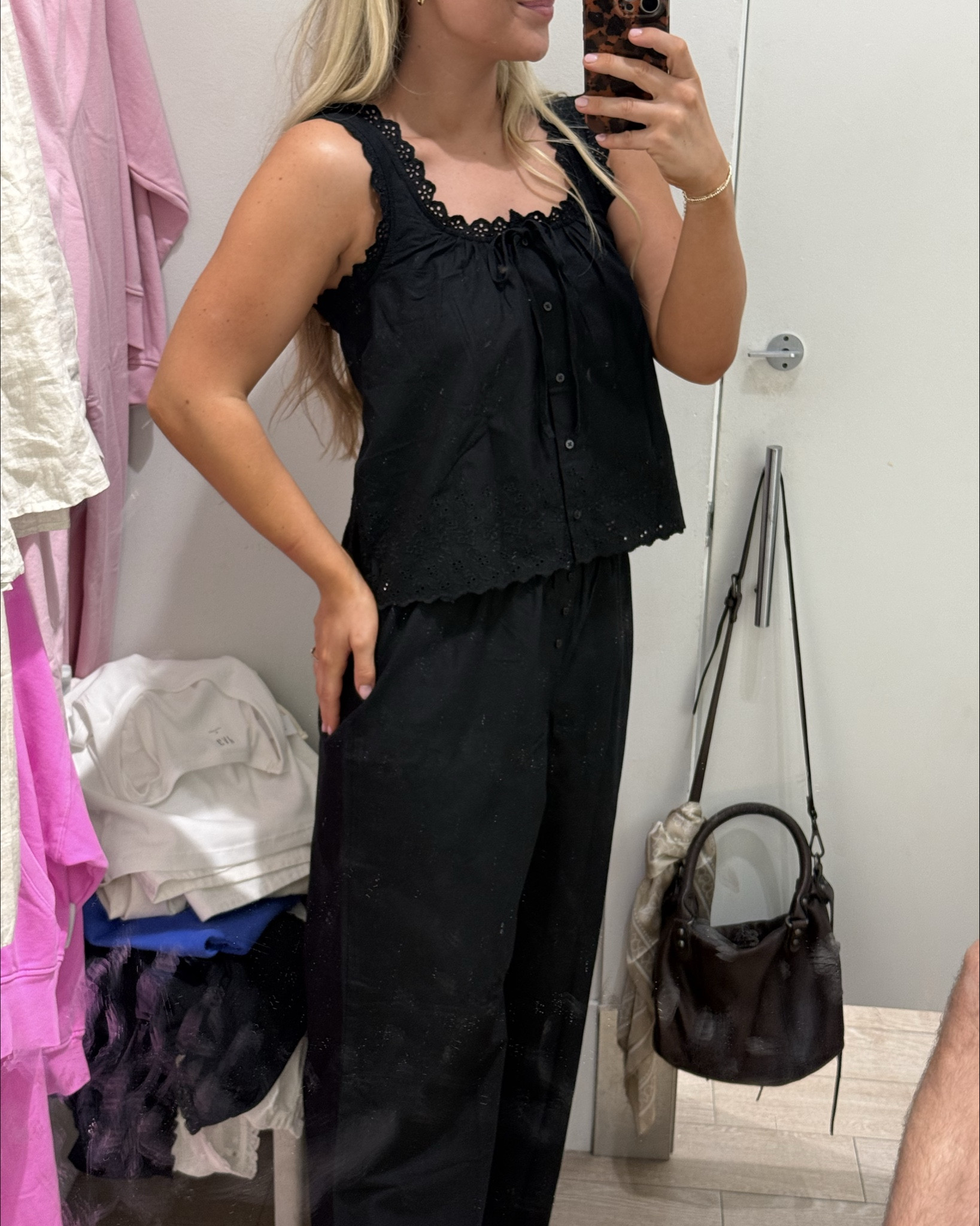 HAD to get this set. 🙂‍↕️🤭 Eyelet detail on the leg cuffs. wearing small tank and medium pants. Comes in a bunch of other colors! 

#LTKSeasonal #LTKgrwm #LTKBeauty