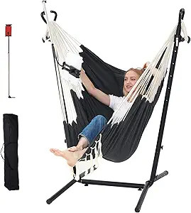 Hammock Chair with Stand Double Hammock Chair Bohemian Style with Tassel Phone Stand Handmade Adj... | Amazon (US)