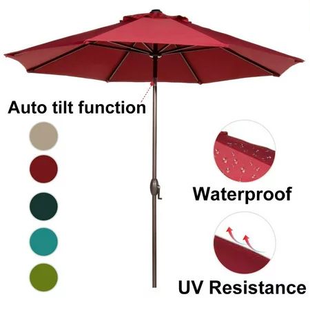Abba Patio 9-Ft Aluminum Patio Umbrella with Auto Tilt and Crank, 8 Ribs, Red | Walmart (US)