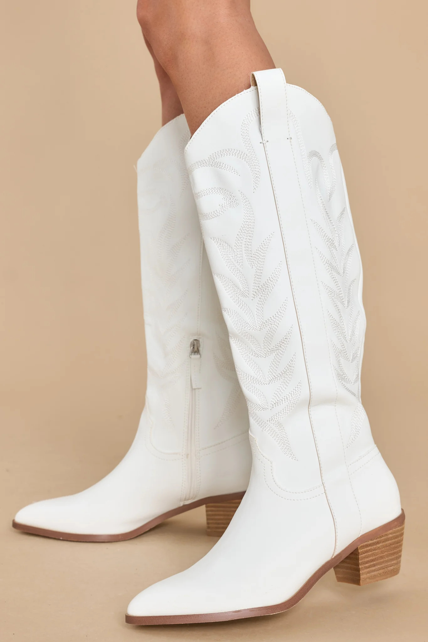 Along For The Ride White Boots | Red Dress 