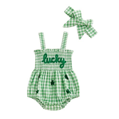St. Patrick's Day Outfit Baby Girl Bubble Romper Clover Shamrock Onesie Bodysuit Newborn Infant Girl St Patty Clothes (St. Patrick's Day Lucky, 6-12 Months) | Amazon (US)