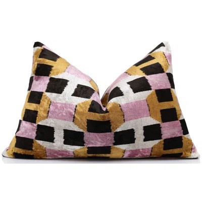 Hand-Knotted Geometric Silk Velvet Lumbar - 16X24 Gold & Lavender | Wayfair North America