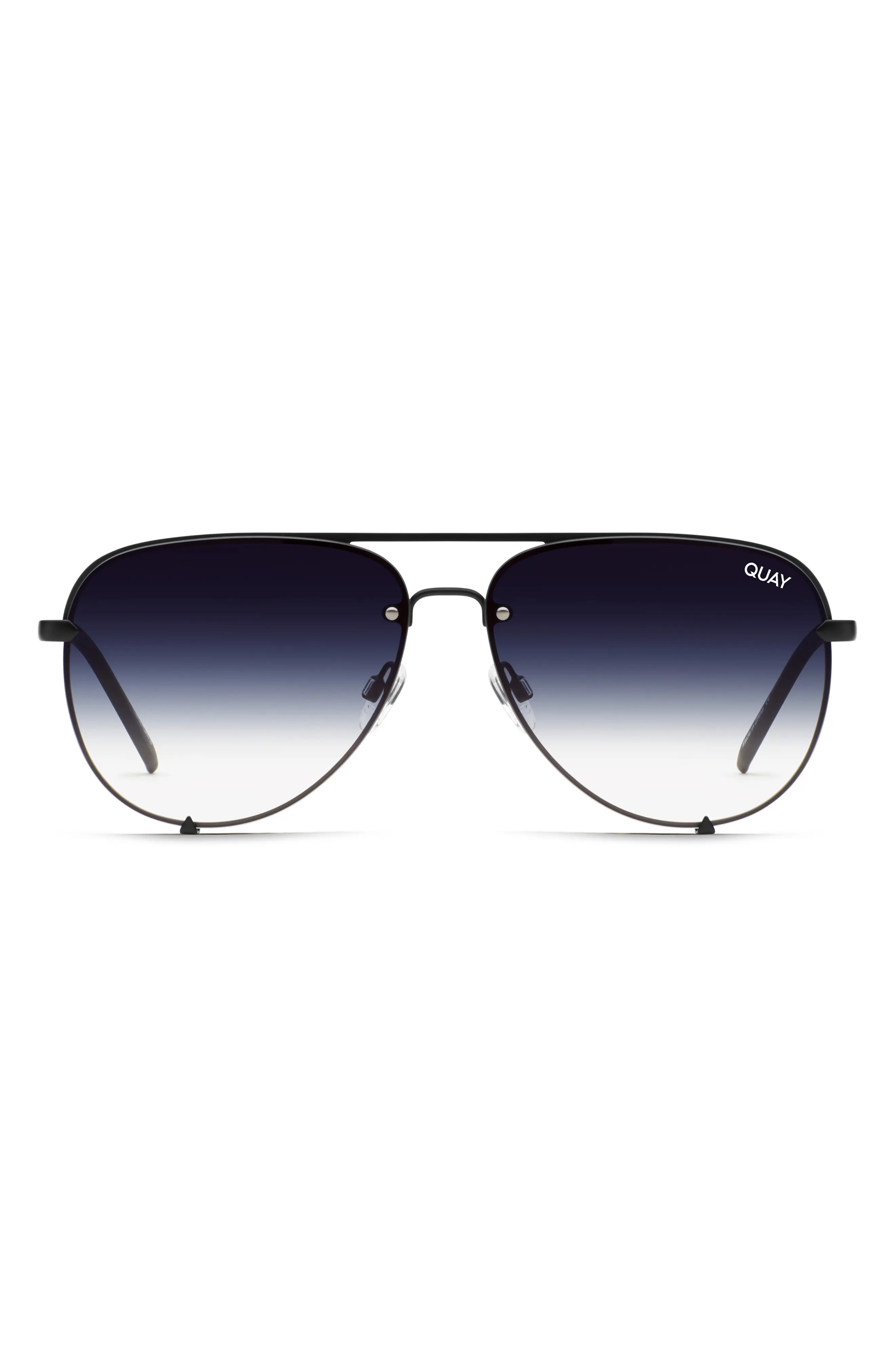 Quay Australia High Key Mini 53mm Gradient Rimless Aviator Sunglasses in Matte Black /Navy Fade Lens | Nordstrom
