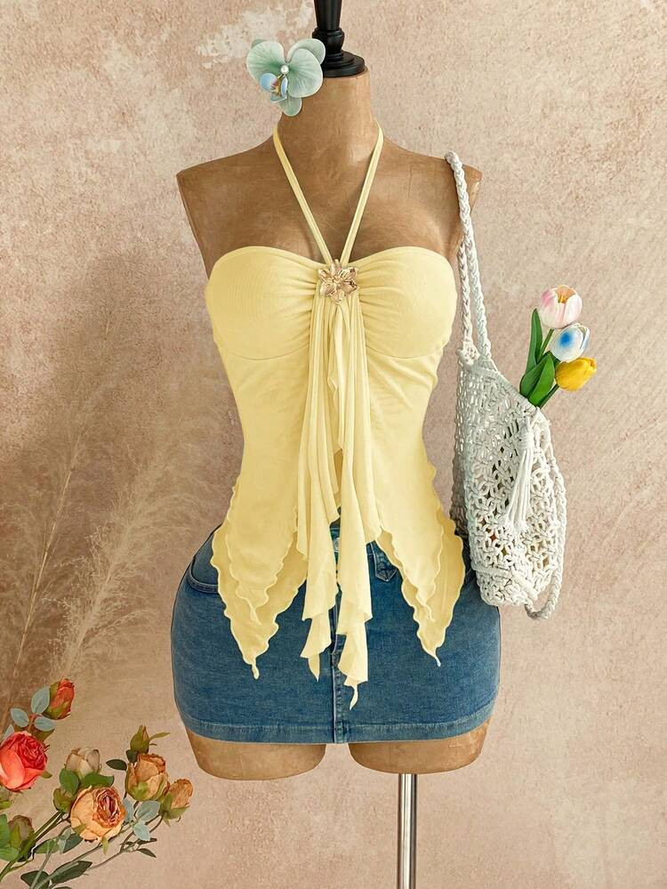 Women's Asymmetrical Hem Camisole Top With Seashell Decor, Suitable Beach Vacation, Summer | SHEIN