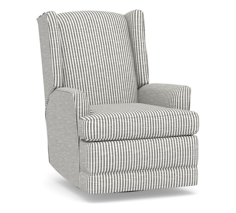 PB Modern Roll Arm Upholstered Wingback Power Recliner, Polyester Wrapped Cushions, Classic Strip... | Pottery Barn (US)