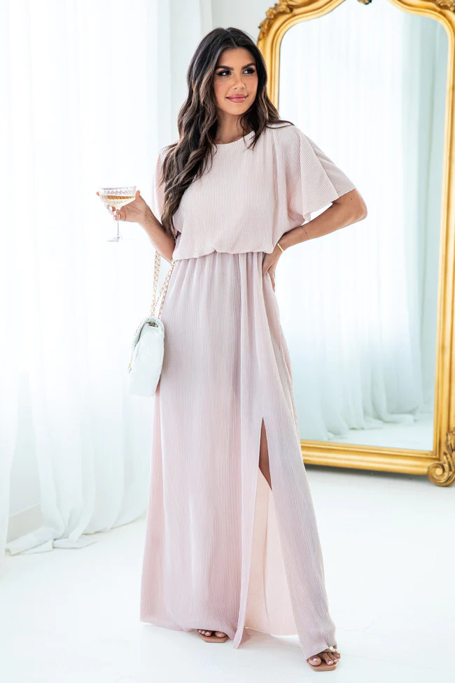 A Step Above Blush Pleated Short Sleeve Maxi Dress | Pink Lily