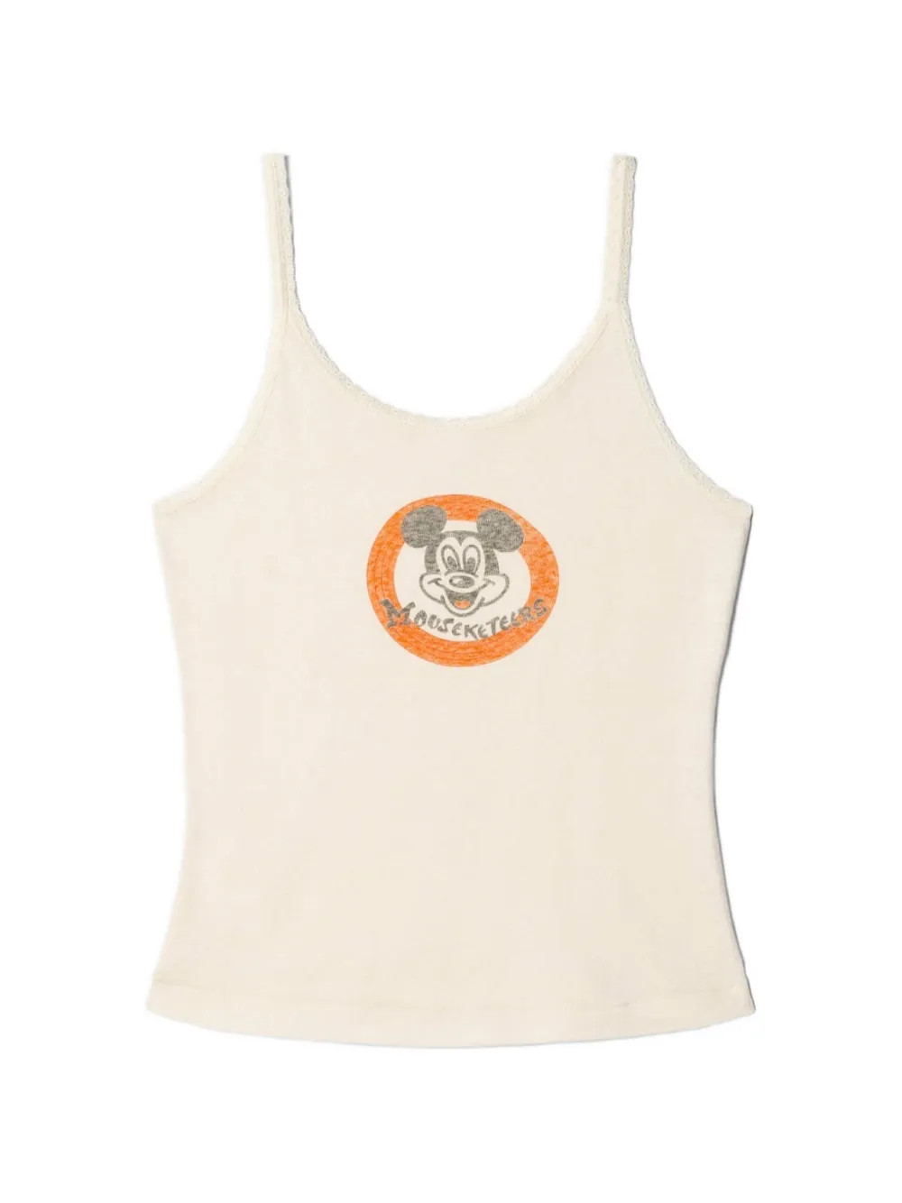 RE/DONE 70's graphic-print lace-trim top - Neutrals | Farfetch Global