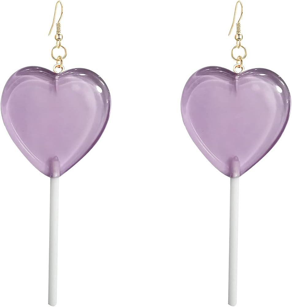 Food Sweet Cute Clear Transparent Heart Candy Resin Lollipop Earrings Resin Candy Earrings Costum... | Amazon (US)