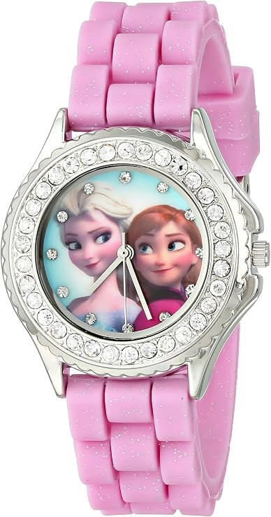 Disney Kids' FZN3554 Frozen Anna and Elsa Rhinestone-Accented Watch with Glittered Pink Band | Amazon (US)