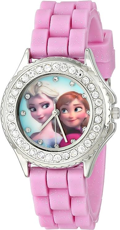 Disney Kids' FZN3554 Frozen Anna and Elsa Rhinestone-Accented Watch with Glittered Pink Band | Amazon (US)