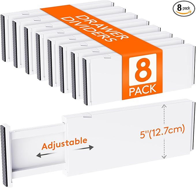 Lifewit 8 Pack Drawer Dividers 5" High, 13.5-22" Adjustable Clothes Organizers, Expandable Dresse... | Amazon (US)