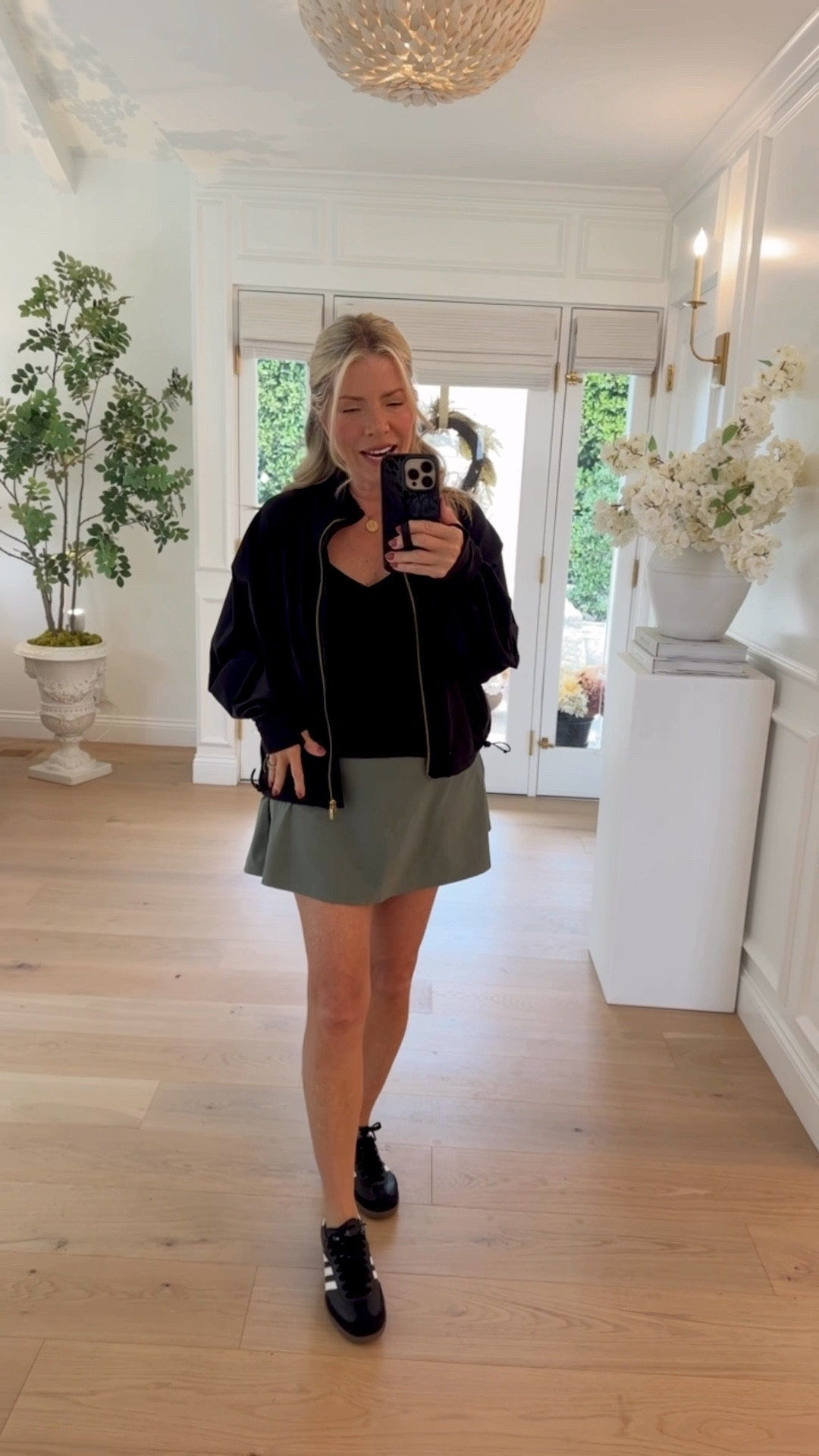 Casual look for the weekend! 
Love my lululemon jacket and skort. Super comfy and perfect for running around town. 
The jacket has an oversized fit. I’m wearing a size 2. 
I sized up to an 8 in the skort so that it’s a little longer and looser. 
My Sambas are super comfy and they fit slightly large, but it depends on what type of socks you like to wear. I wear super thin socks with mine so consider that when ordering. 

#LTKFindsUnder100 #LTKShoeCrush #LTKFitness
