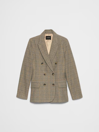 Double Breasted Herringbone Plaid Blazer | Banana Republic Factory