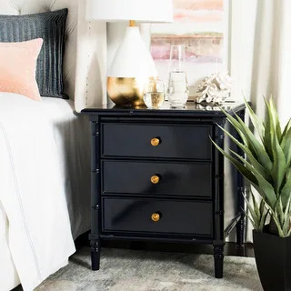 SAFAVIEH Mina Modern Coastal 3 Drawer Navy Bamboo Nightstand | Bed Bath & Beyond