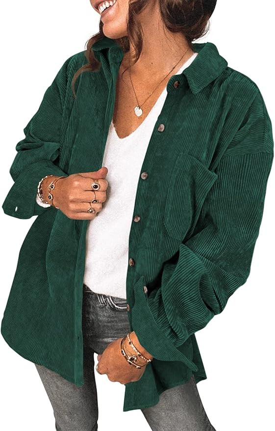 Saslax Womens Corduroy Shirt Long Sleeve Oversized Button Up V Neck Blouses Tops Loose Shacket Ja... | Amazon (US)