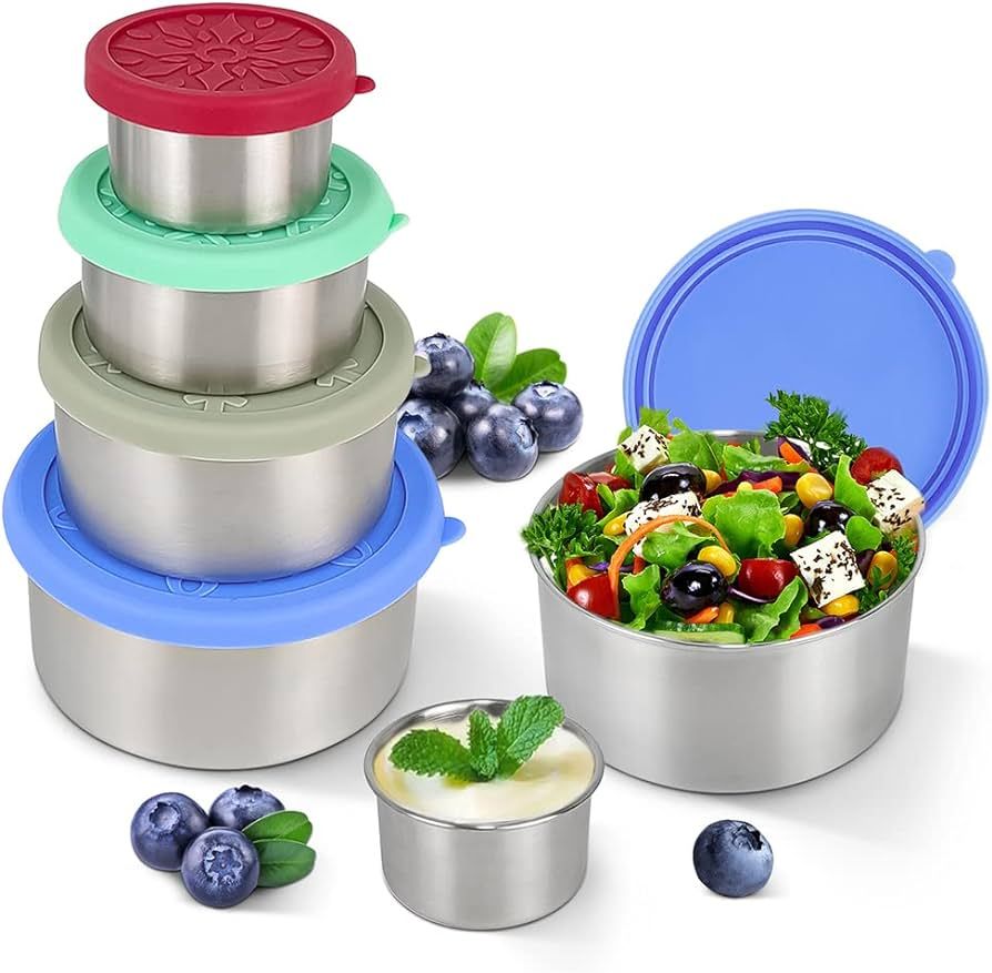 LIHONG Stainless Steel Containers with Lids,Snack Containers,Sauce Containers,Lunch Box,Rustproof... | Amazon (US)