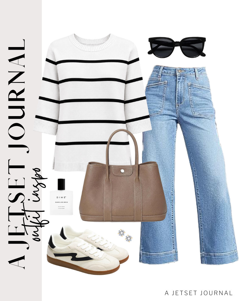 Our first outfit is a white top with black stripes from LOMON and Cicy Bell cropped wide-leg jeans. You can style it with this top-handle bag and Project Cloud sneakers, then finish the look with SOJOS polarized sunnies.

#LTKSeasonal #LTKSaleAlert #LTKTravel
 

 