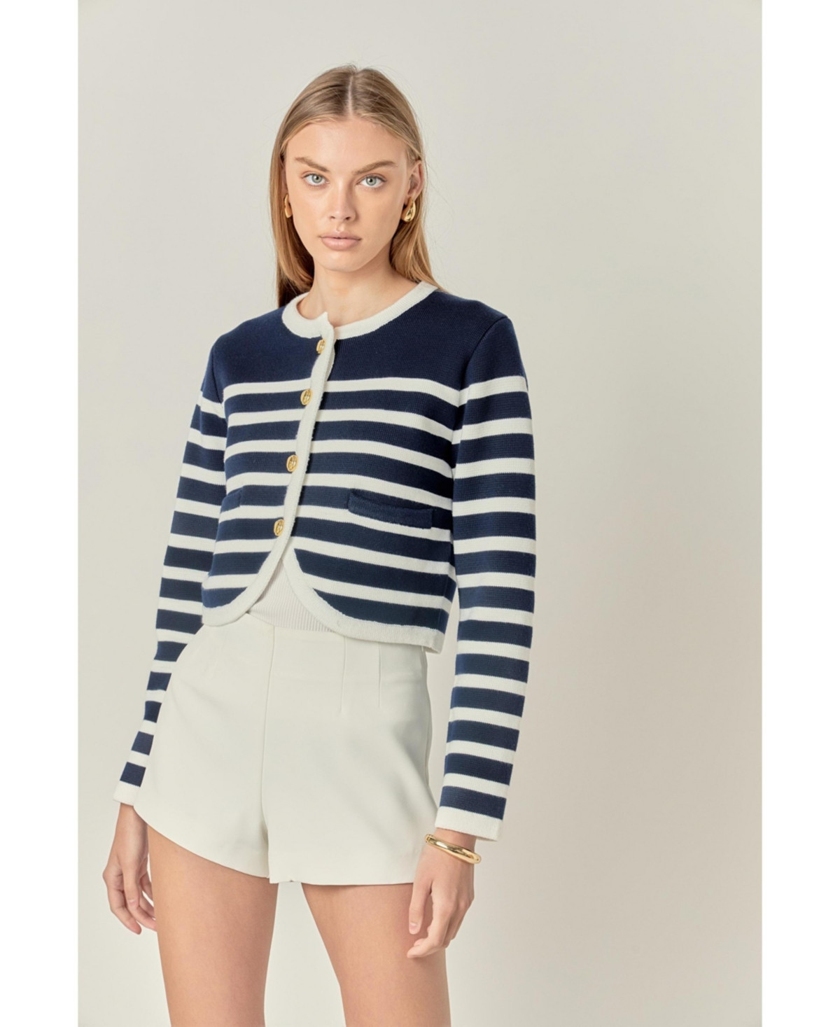 English Factory Women's Stripe Cardigan - Navy/off white | Macy's