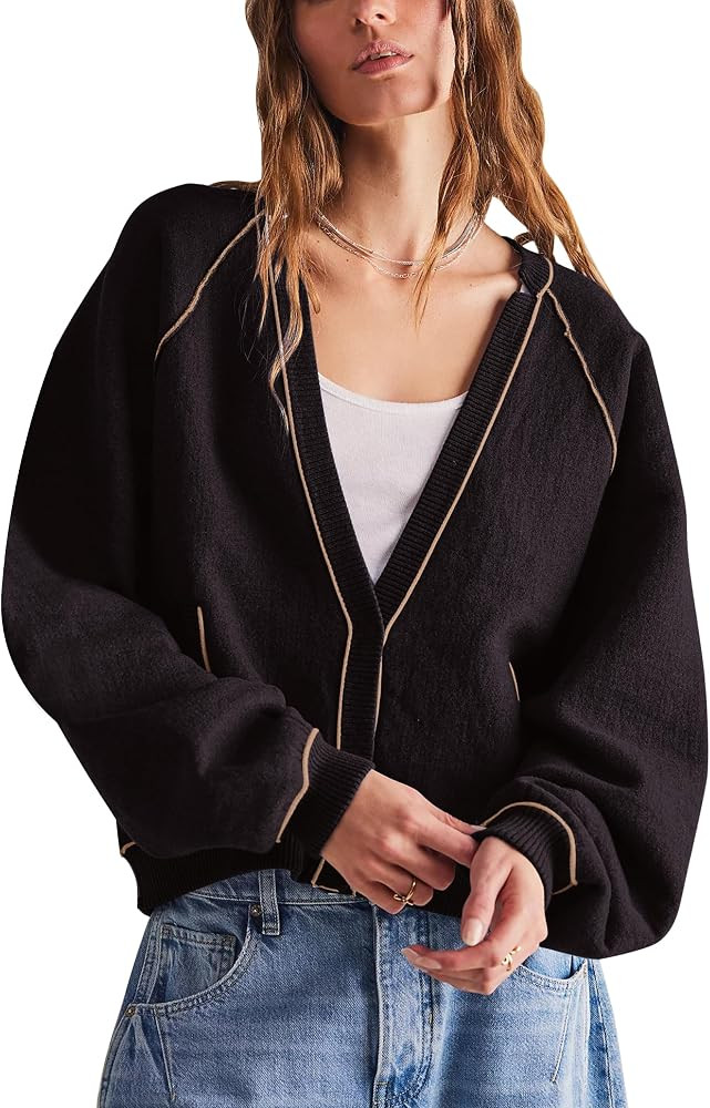Women Open Front Cardigans V Neck Button Down Long Sleeve Sweater Tops Casual Fall Clothes Chunky... | Amazon (US)