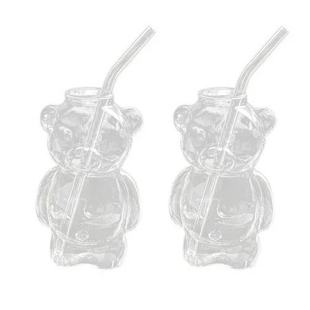 2pcs Bear Cup Online Celebrity Restaurant Coffee Cup Cute Cartoon Glass Water Cup with Straw Family Set | Walmart (US)