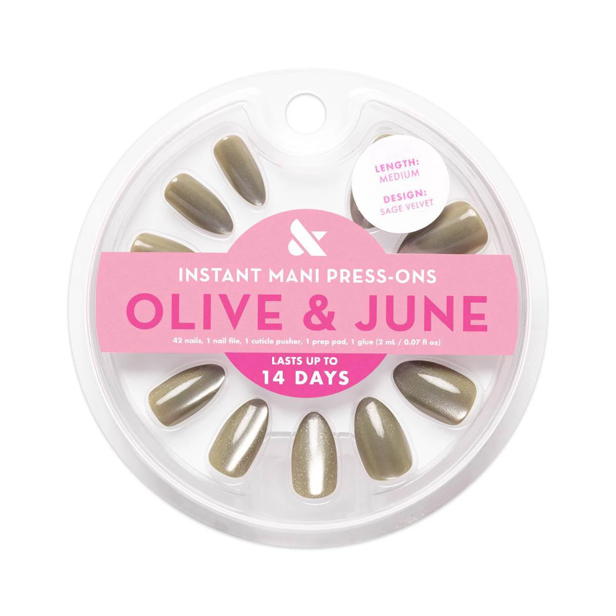 Olive & June Press-On Fake Nails - Almond Medium - Sage Velvet - 42ct: Gloss, Vegan, Paraben-Free... | Target