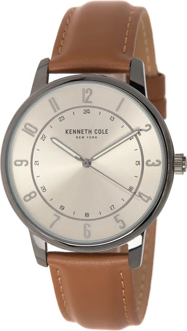 KENNETH COLE Men's 3-Hand Quartz Leather Strap Watch, 42mm | Nordstromrack | Nordstrom Rack