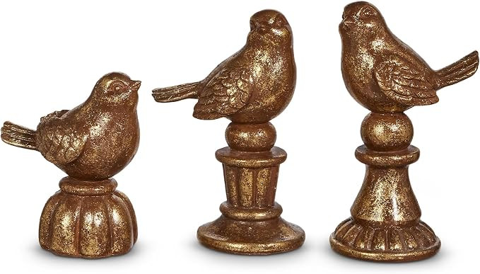 RAZ Imports Antique Brass Birds On Pedestals, Set of 3, 5-inch, 6.5-inch, 6.75-inch Height | Amazon (US)