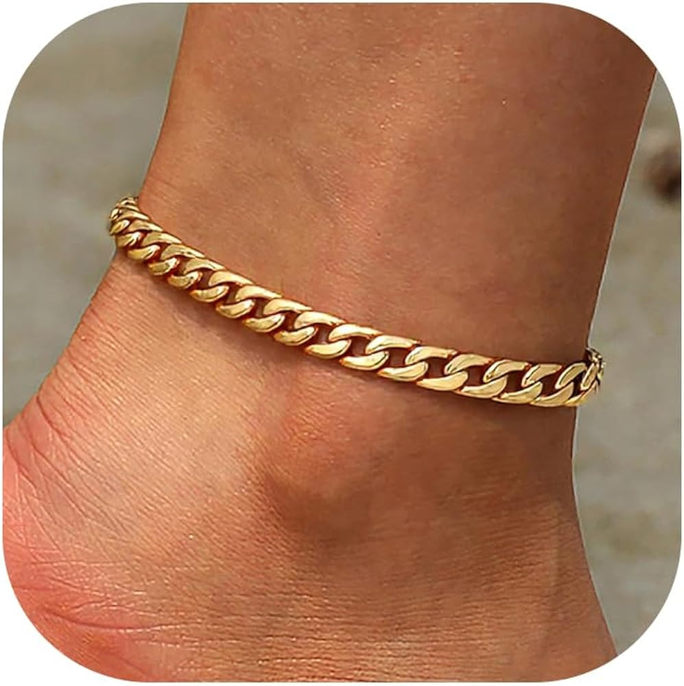 U7 Women Girls Barefoot Jewelry 18K Gold or Rose Gold Stainless Steel Heart/Rope/Figaro/Cuban Cha... | Amazon (US)